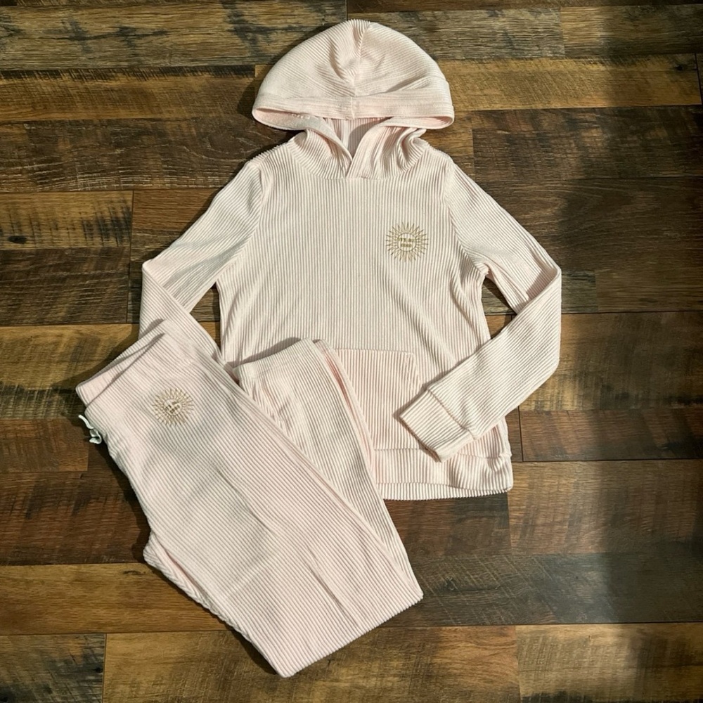 Sunset Sky Girls Light Pink Ribbed Hoodie & Sweatpants Outfit Size 10